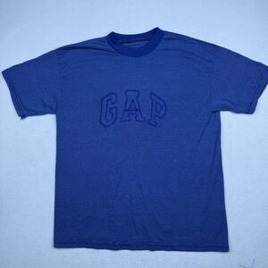 Vintage Gap Shirt Mens L Blue Striped Athletic Arch Logo Crewneck T-Shirt